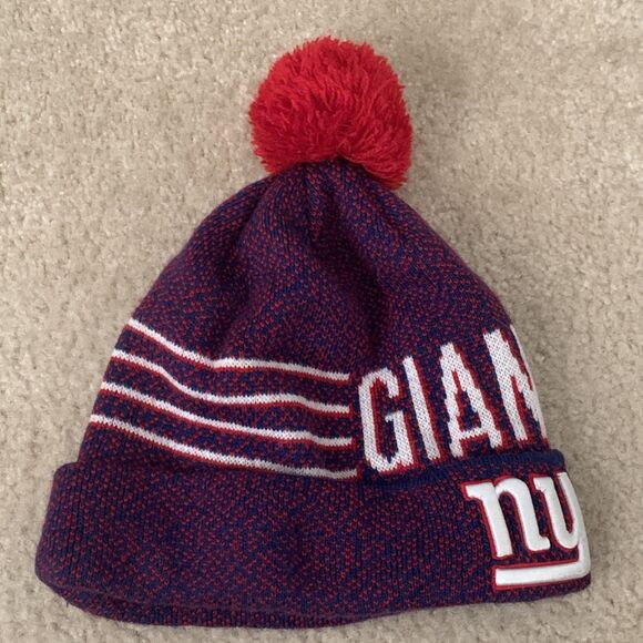 NFL 47 Brand NY Giants Knit Hat Blue White Red Puffball One Size NY Embroidered - Picture 5 of 9